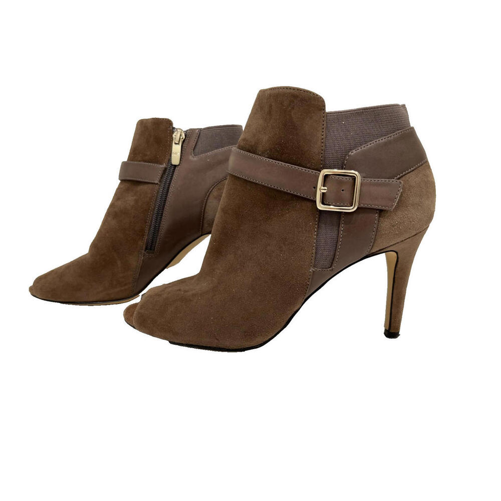 Marc Fisher Shimmee Suede High Heel Peep Toe Booties Taupe Brown Size 7 EUC